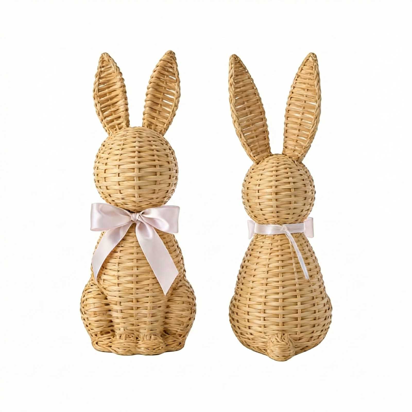 

Easter Bunny Ornament Decoration With Rattan Effect Resin Easter Bunny Garden Statue With Bow
