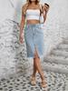 Women's High-Waisted Mid-Length Split Denim Skirt - European & American Style