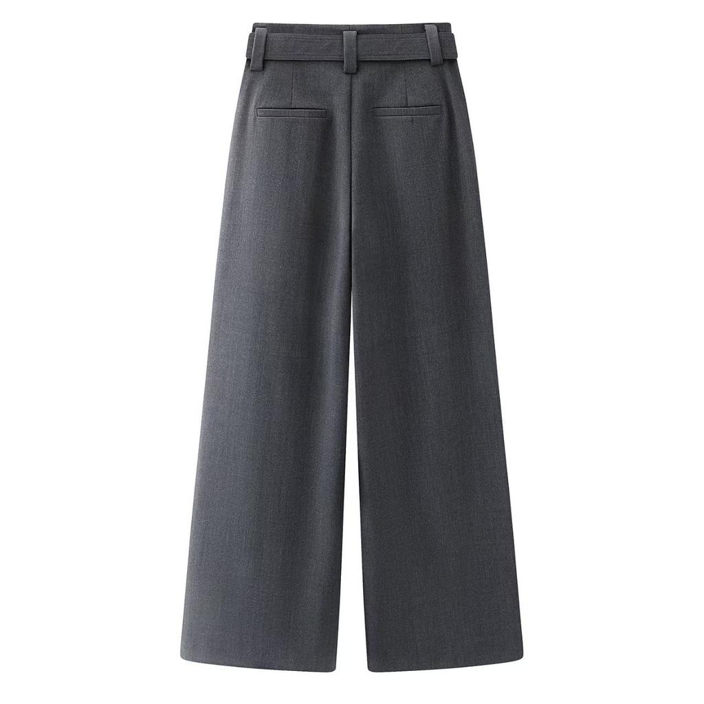 In Stock: 2025 Winter Grey Straight Casual Pants with Belt - Women's Style BR301161