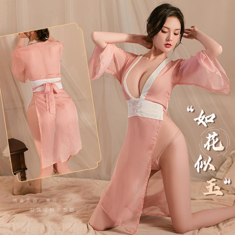 Erotic underwear women's side slit antique Hanfu perspective women's temptation suit 724
