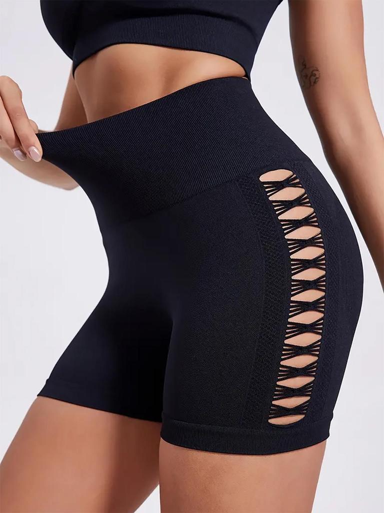 Women's High-Waisted Seamless Butt-Lifting Cutout Yoga Shorts