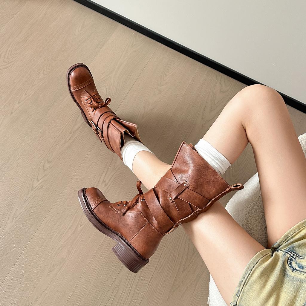 Retro British Martin Boots Women's 2025 Summer New Thick Heel Belt Buckle Short Boots Heightening Martin Boots Locomotive Boots