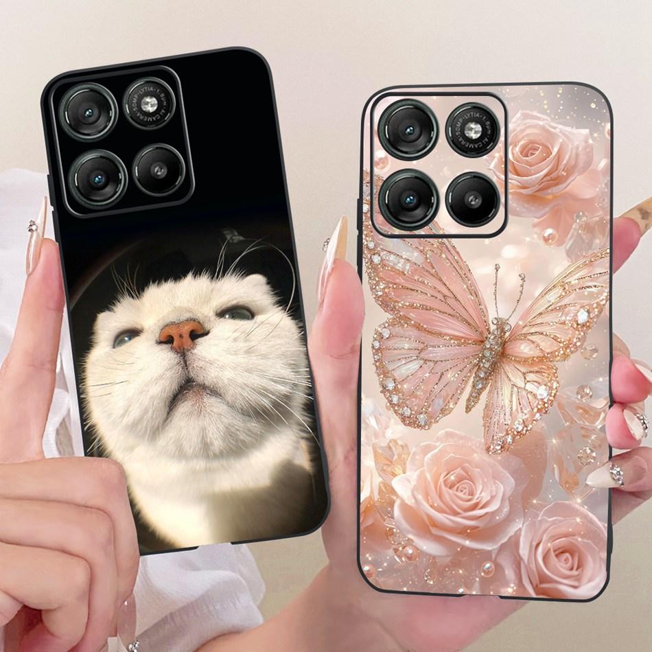 For Motorola Moto G17 Cute Flower Butterfly Cat Painted Case For Motorola MotoG17 G17 Power Black Silicone Soft Phone Cases
