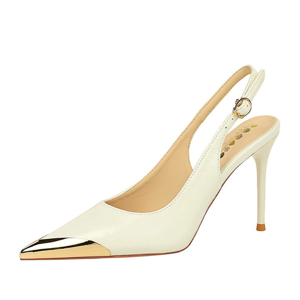 Fashion Super High Heels Women's Metal Pointed Back Hollow Thin Heel Women's Shoes Hollowed Out Back Strap Single Shoe