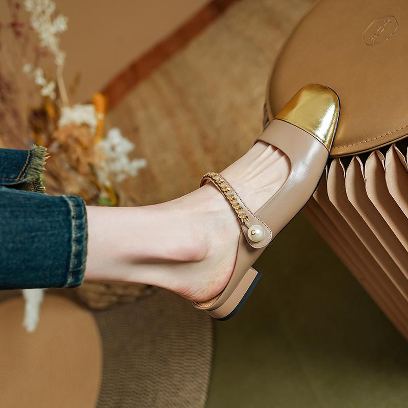 Fashion 2024 Summer Women Mules Genuine Leather Shoes for Women Cover Toe Low Heel Slippers Square Toe Sandals Internal Elevation Shoes