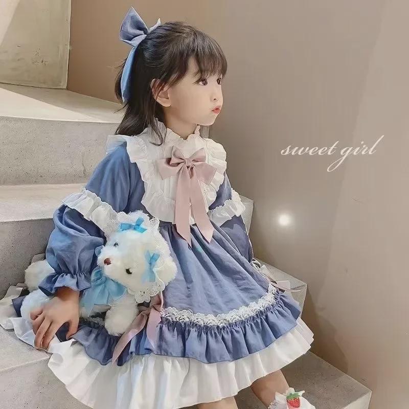 2024 Autumn/Winter Long-Sleeve Bow Lace Lolita Dress for Girls' Birthdays