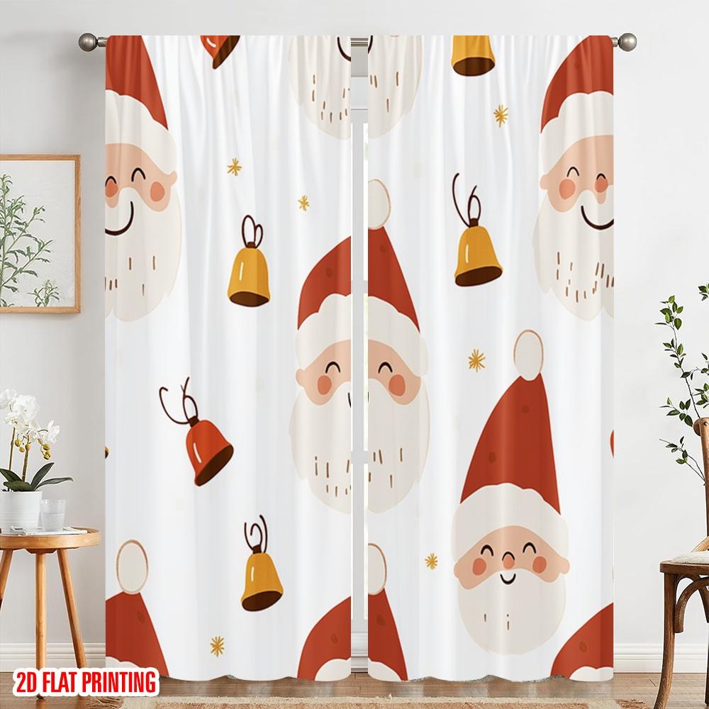 2pcs,2D Plane Printing Pattern Curtains Cute Santa Christmas Ornament Polyester Fabric (without Rod) All Seasons Perfect for