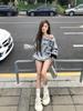 American-Style Oversized Off-Shoulder Sweater: Letter Print, Long Sleeve, Casual Loose Fit for Women In Early Autumn.