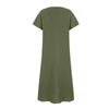 Women's Fashion Color Round Neck Pocket Pleated Short Sleeve Cotton And Linen Dress