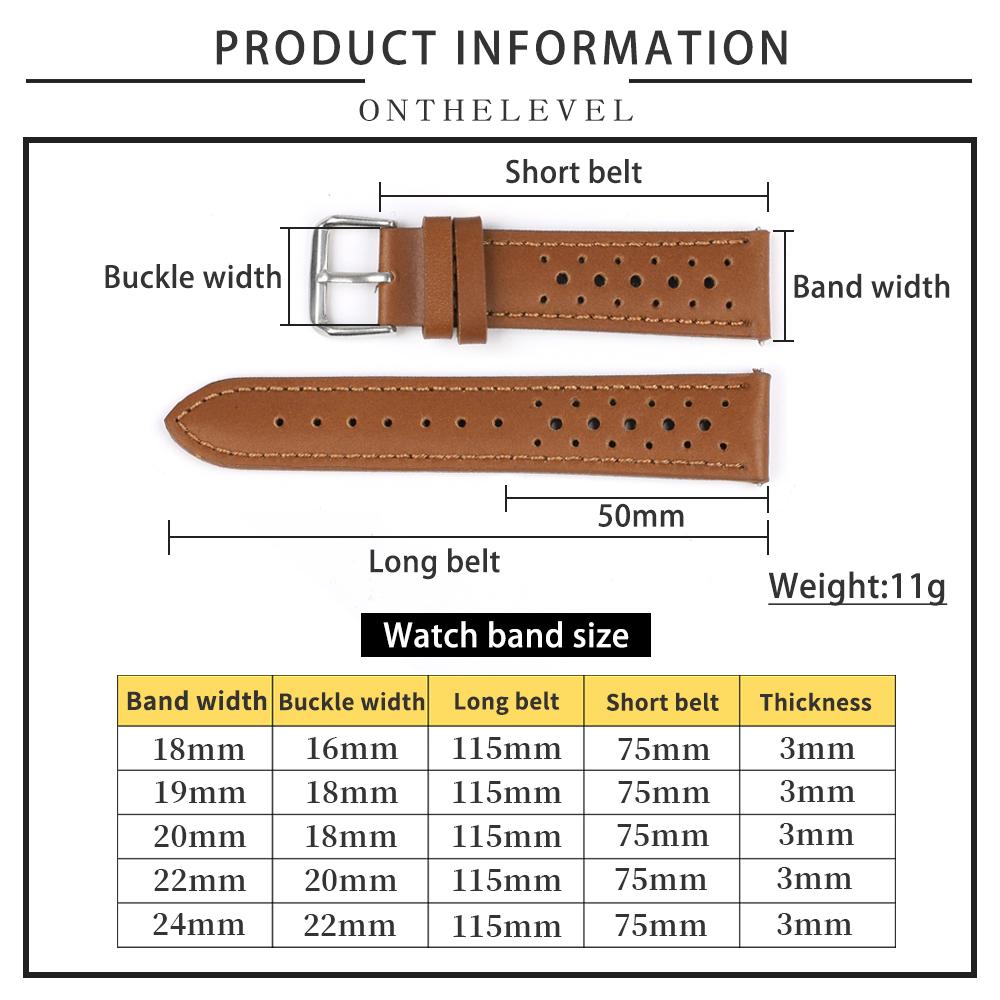 Vintage Breathable Porous Strap 18mm 19mm 20mm 21mm Genuine Leather Watchband Quick Release Replacement Belt Wrist Band for Men