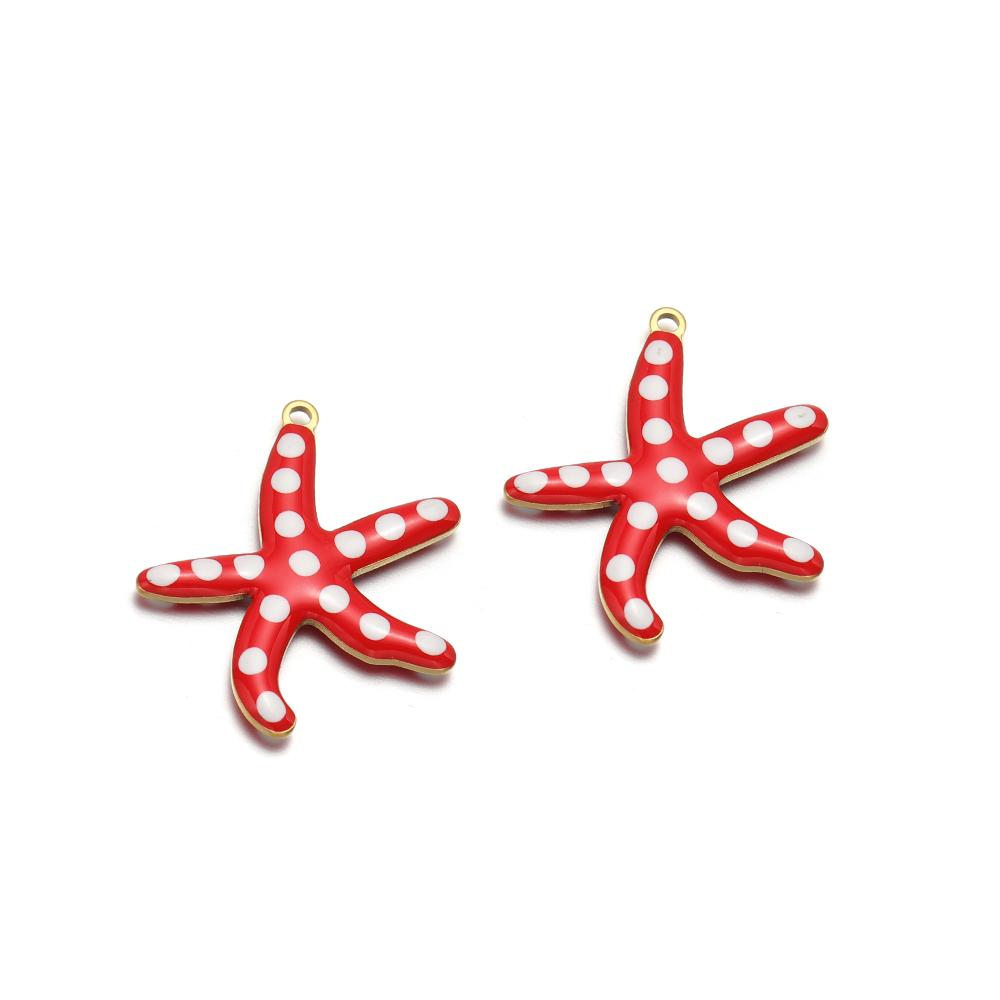 10pcs Stainless Steel Gold 20mm Starfish Charms Enamel Fish Pendant for DIY Jewelry Bracelet Findings Necklace Earrings Making