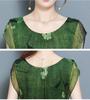 Summer Green Vintage Floral Print Dresses Women O-Neck Short Sleeve Silk Dress Size Plus S-5XL