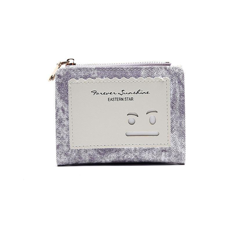 New short wallet female smiley face denim simple large capacity change bag card bag WaIIet