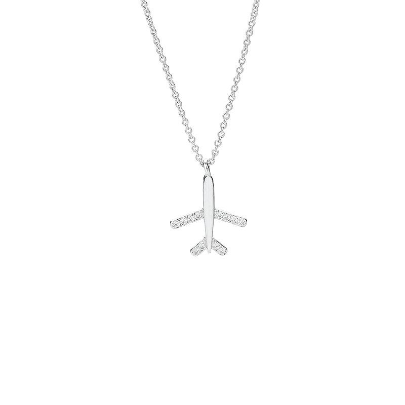 

Childlike Personality Sweet Pendant Necklace Schoolgirl Design Diamond-Encrusted Aircraft Collarbone Chain Looks Thin Copper (White Gold)