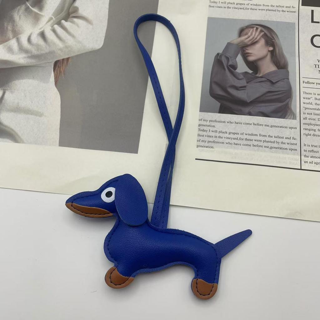 Leather Sausage Dog Charm: Cute Puppy Pendant for Women's Handbag, Trendy Keychain Accessory