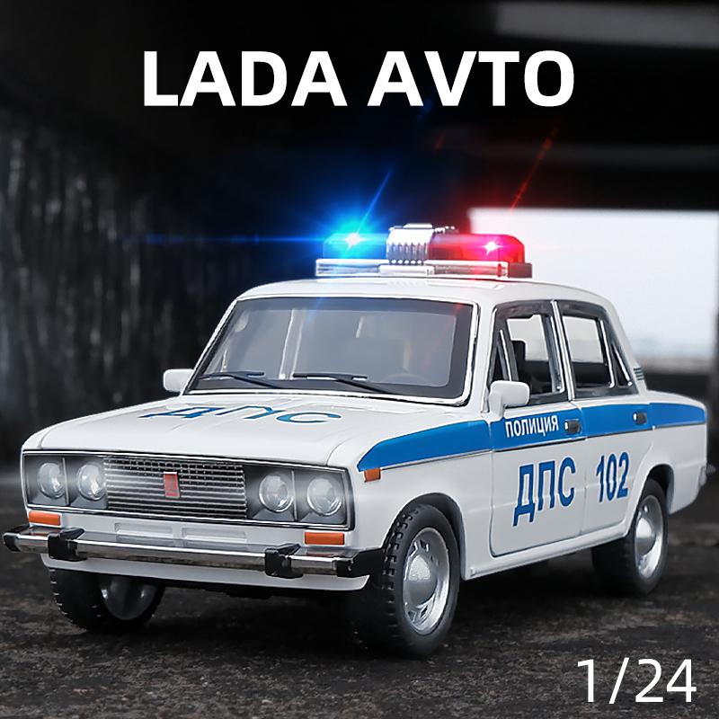 

1:24 Русская LADA 2106, полицейский автомобиль из сплава, литая под давлением игрушечная модель автомобиля, звук и свет, детская игрушка, коллекционные предметы, подарок на день рождения