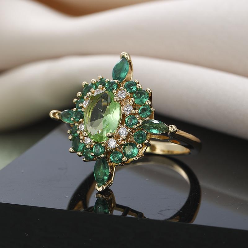 Elegant Newly Colorful Green Cubic Zirconia Rings for Women Special-interested Wedding Party Gorgeous Accessories Female Jewelry