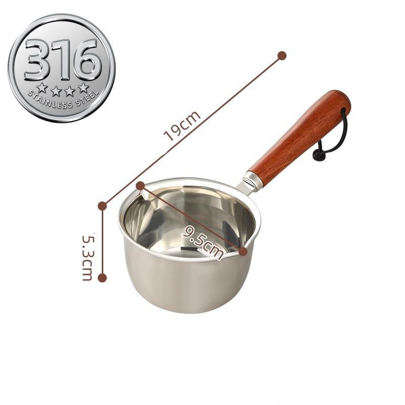 316 Stainless Steel Oil Pot Mini Hot Milk Pan Frying Pan Wooden Handle Small Saucepan Boiling Butter Melt Pot Kitchen Cookware
