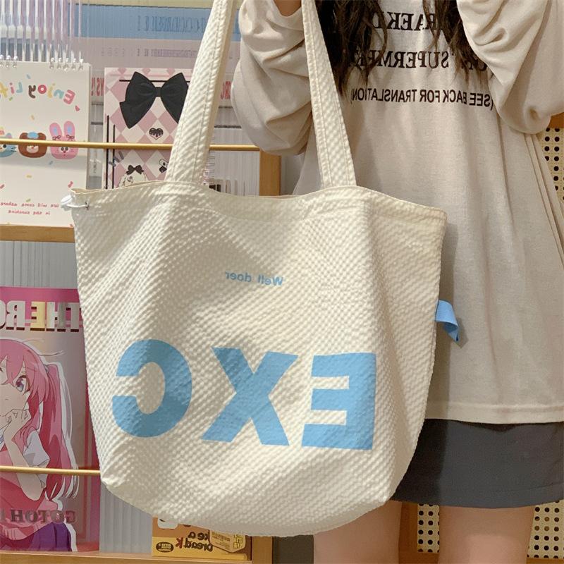 

New Summer Drawstring Nylon Women s Bag Korean Version Simple Letters Fashionable Canvas One Shoulder Handbag Tote Bag .