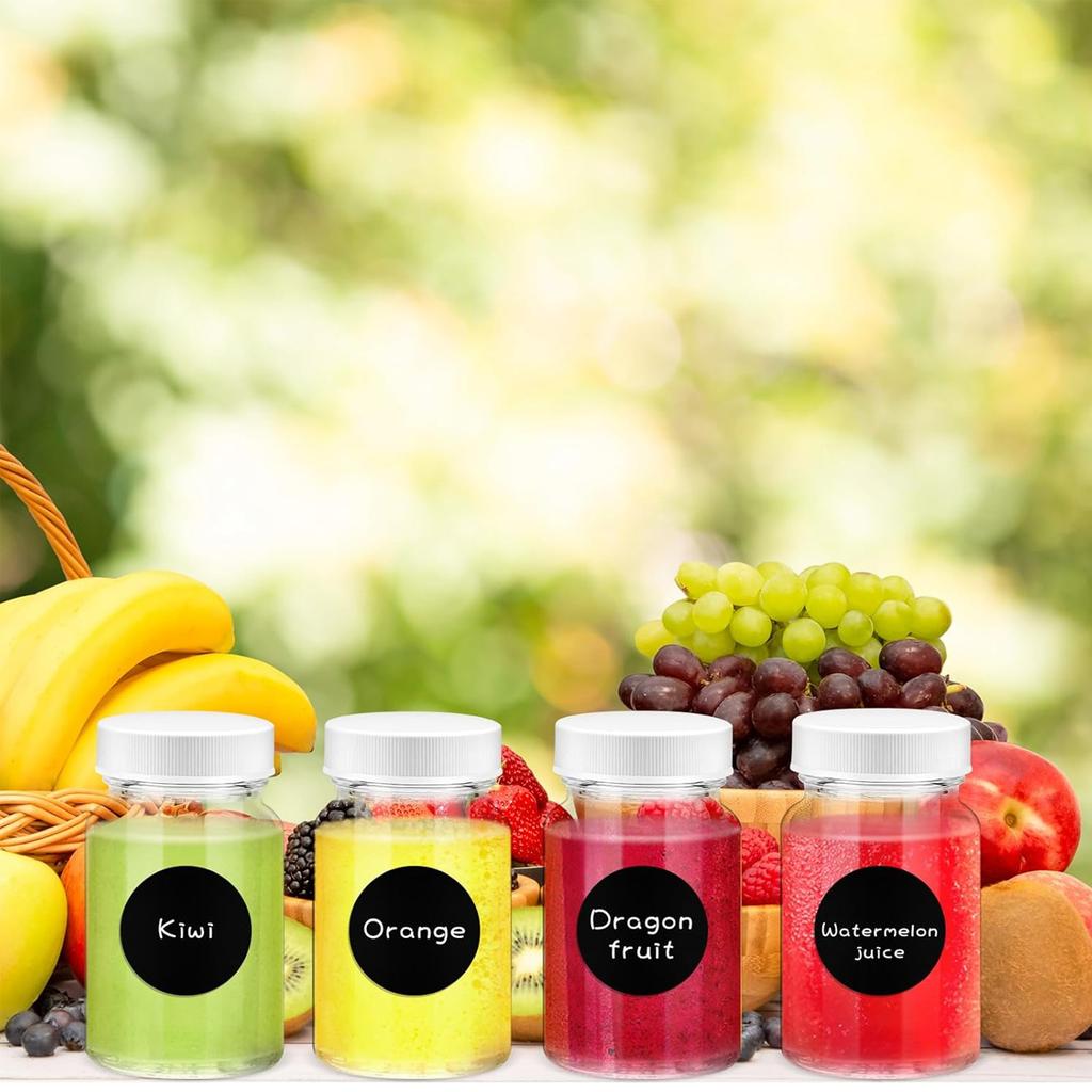 10Pcs Mini Plastic Bottles with Labels, 150ml Reusable Empty Bottles with Lids, Small Ginger Bottles, Refillable Juice Bottles