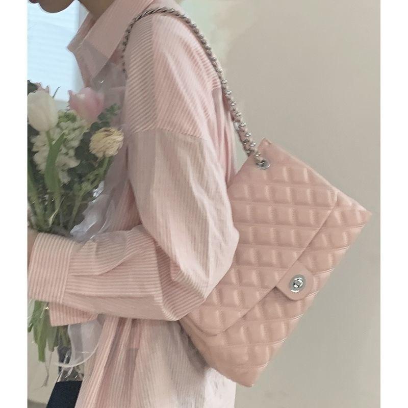 

Сумка-цепочка в форме ромба, Модная сумка-тоут для весны и лета, Универсальная сумка кроссбоди большой вместимости, Сумка-бродяга розовый