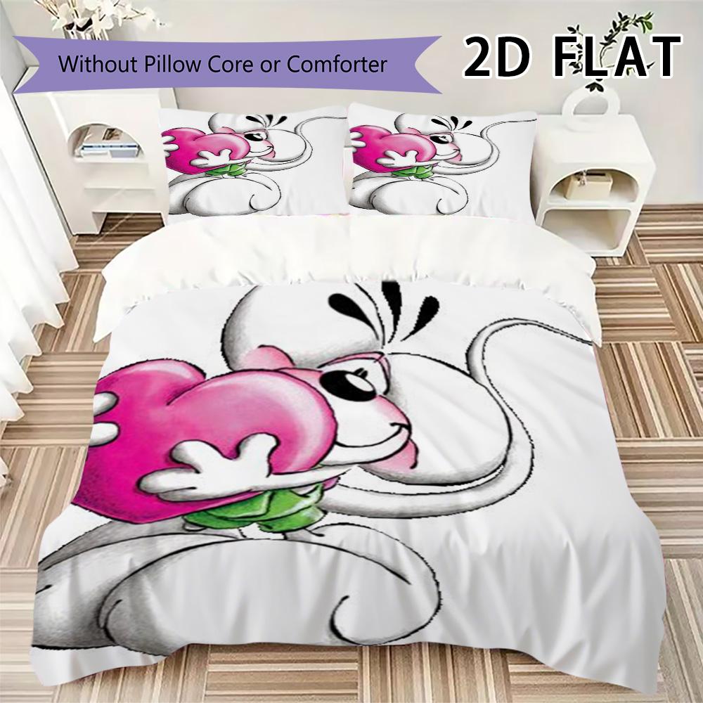 Diddl Pattern Bedding Uilt Set Uilt Cover Pillowcase Home Decoration Birthday Gift (1 * Duvet Cover + 2 * Pillowcase Without Core)