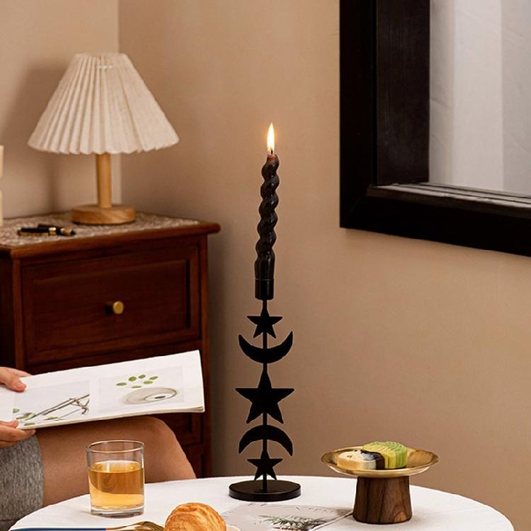 Black Pillar Candle Holder Iron Candlestick Sun Moon Star Metal Candle Stand for Weddings and Festival Table Decoration