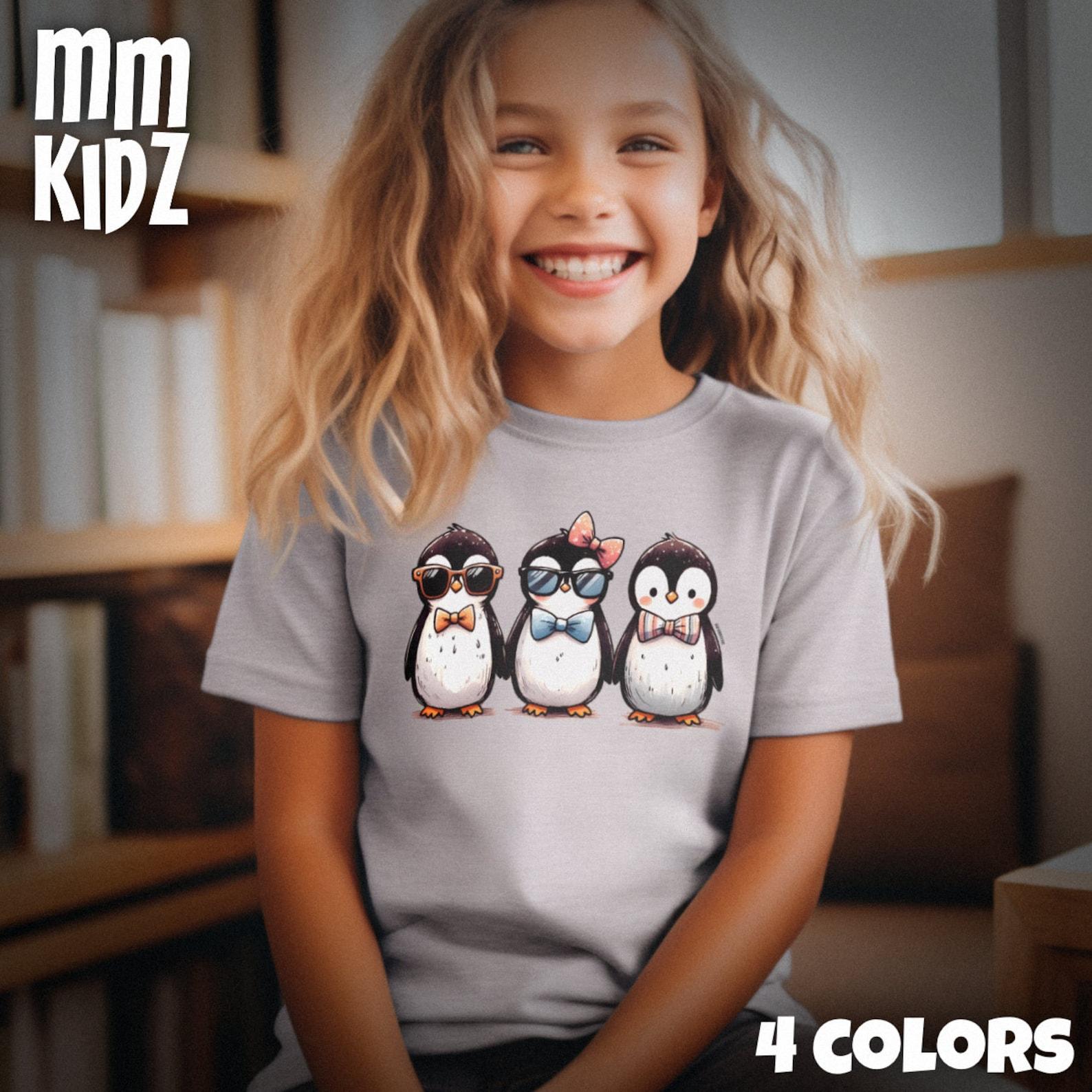 Cute Penguin Trio Graphic Tee for Kids | Adorable Bow Tie Penguin T-Shirt | Fun Penguin Party Shirt | Gift for Kids | Child Pajama Shirt 120