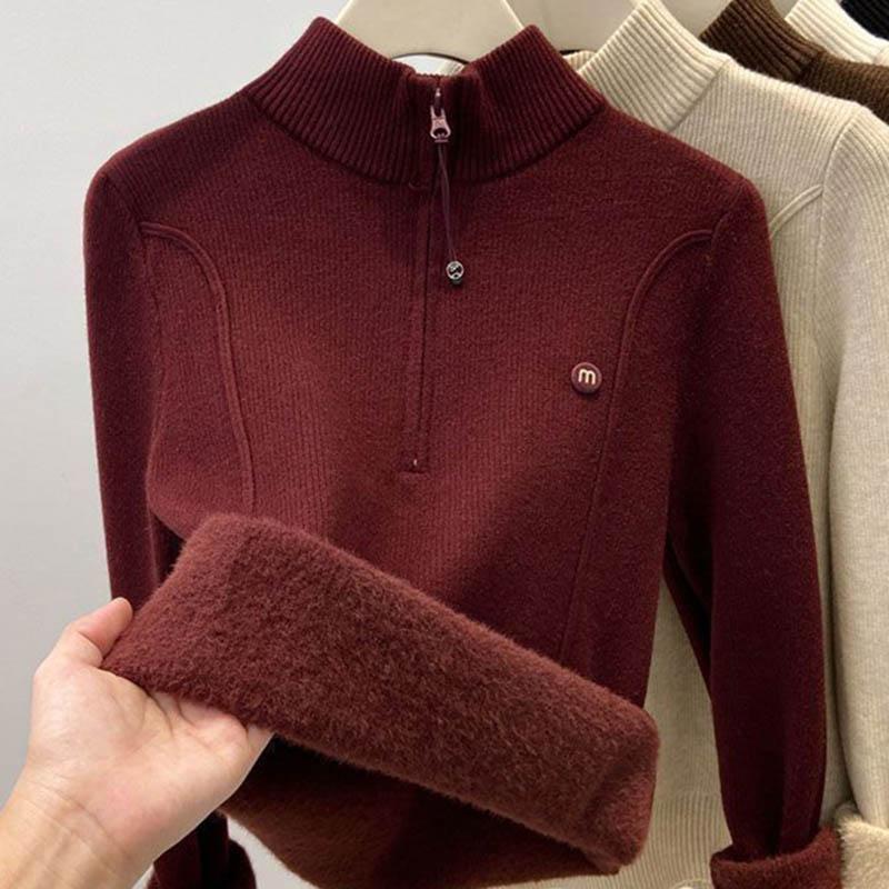 Sweater for Women Autumn Winter Thickened Warm Knitted Stretchy Long Sleeve Oversize Tops
