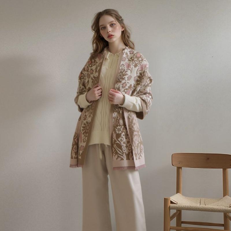 Landscape Painting Imitation Cashmere Scarf Autumn and Winter Fashion Long Thickened Fringed Scarf Warm Shawl Women