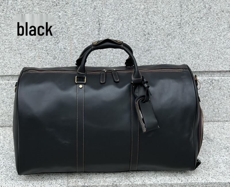 Men's Leather Travel Bag with Shoe Compartment - Vintage Crossbody Carry-On