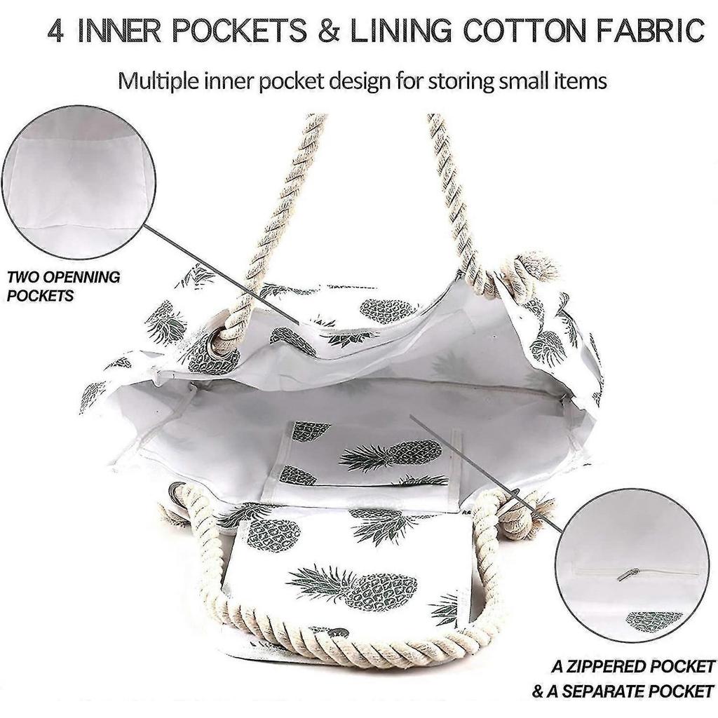 Oversized Waterproof Canvas Beach Bag With 4 Inner Pockets For Travel, Gym, Swimming And Beach Vacations