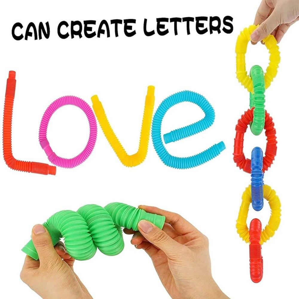 Toys 8PCS Colorful Telescopic Tube Pop Tube Stretching Tube Corrugated Tube Children Adult Stress Relief Toy Learning Educational Folding