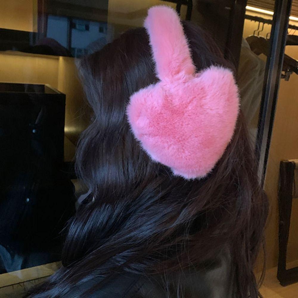 Windproof Love Heart Plush Earmuffs Solid Color Women Ear Cover Kawaii Winter Earflap  Outdoor