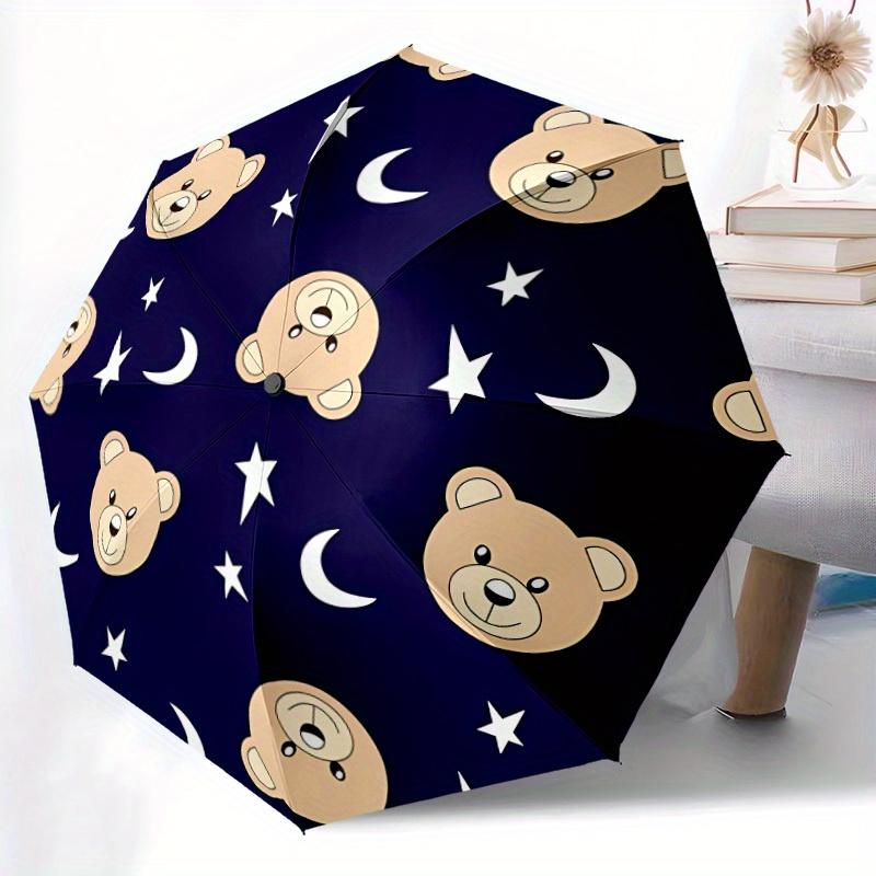 1pc Teddy Bear Night Sky Pattern Automatic Open/close Folding Umbrella, Compact Portable Travel Umbrella, Perfect Birthday/Christmas, Cute U