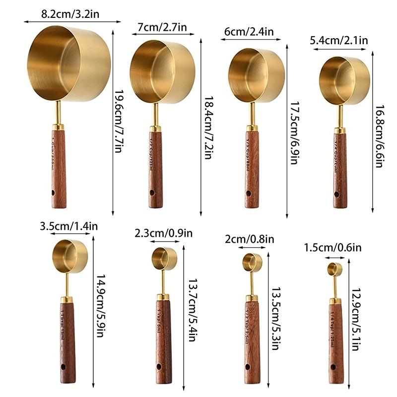 Złoty uchwyt z drewna, stal nierdzewna, miarki, łyżki, narzędzia do pieczenia, zestaw łyżek miarowych do kawy, akcesoria do wag barmańskich