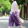 Cotton and Linen Wide Leg Pants for Women In Summer Thin Cropped Pants Retro Linen Cropped Pants Loose Straight Leg Purple Pants