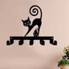 Modern Black Cat Key Holder Wall Mounted Metal Hanger with 5 Hooks Gift for Cat Lovers
