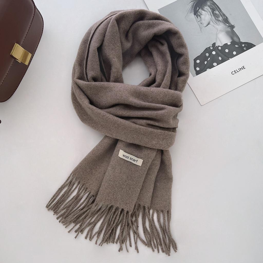 35*205cm Luxury Wool Scarf Women Fashion Solid Color Winter Warm Scarves Tassel Shawls Pashmina Lady Wrap Bufanda