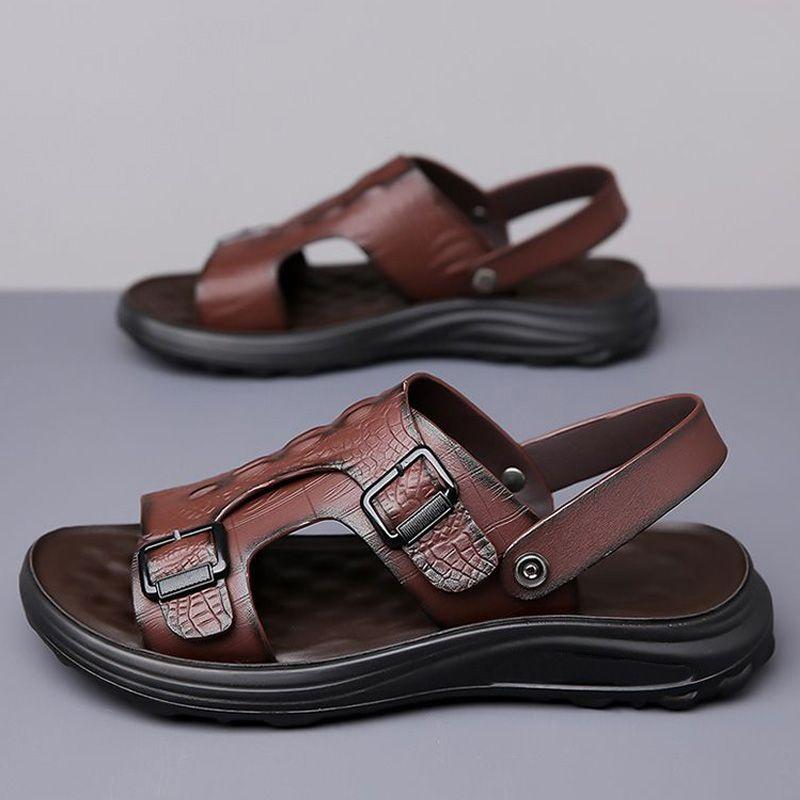 Summer Men's Driving Sandals Waterproof Anti-Slip Soft Sole Beach Shoes Indoor/Outdoor Dual-Use Comfort Slide Flip Flops