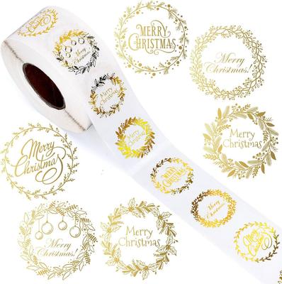 500pcs Stickers Transparent Christmas Sticker Roll Gold Foil Wreath Sealed Sticker Tag Decal Envelope Invitation Card Decoration