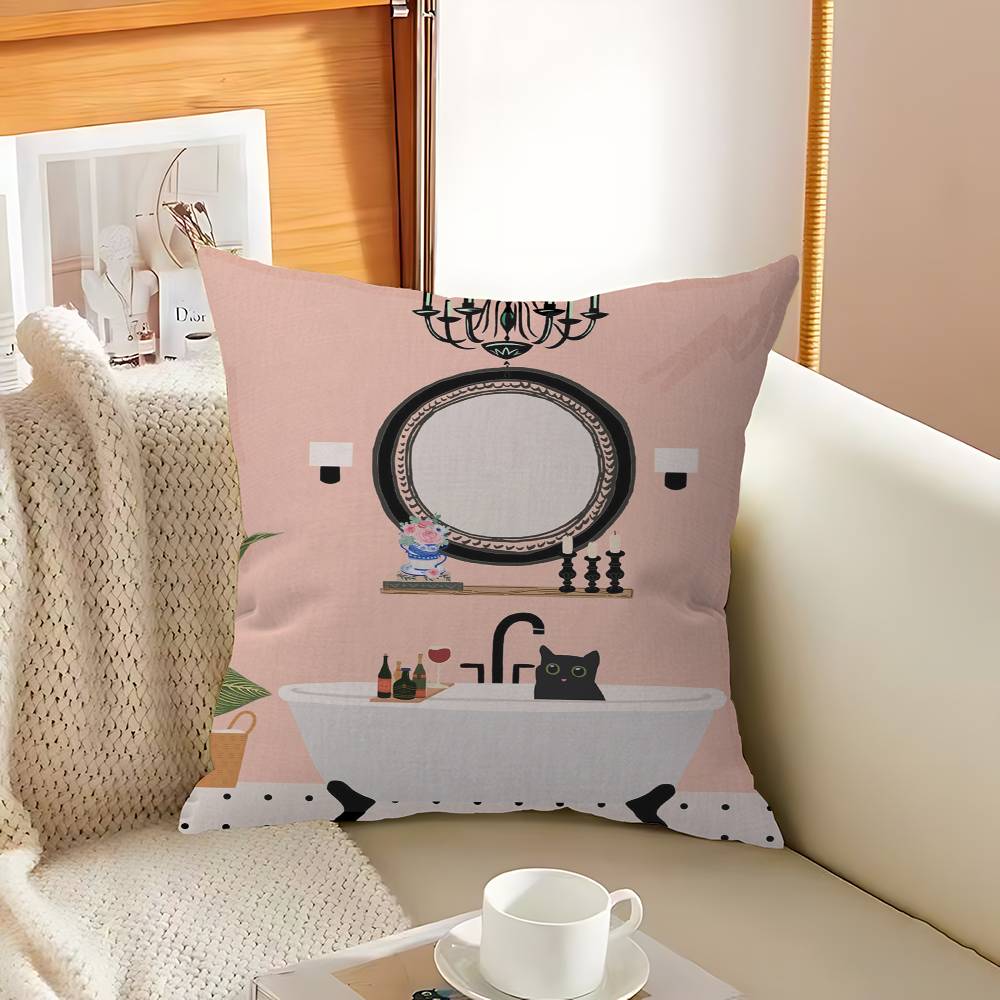 

Abstract Green Plants Black Cat Pillow Covers Cartoon Sofa Decorative Home Double-sided Printing Short Plush Cute Cushion Cover 12x12Inch