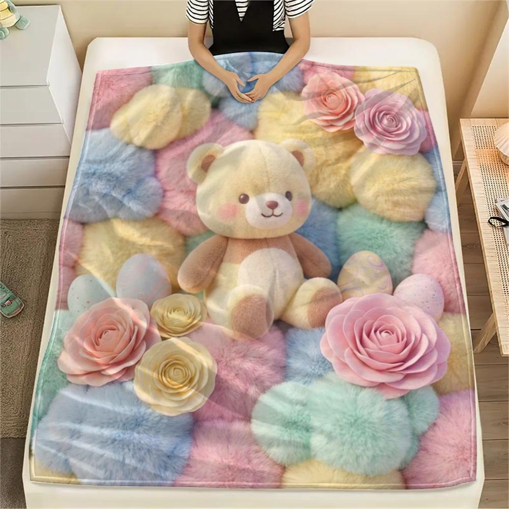 1Pc Butter Bear Print Flannel Blanket, High Quality Comfortable for All Seasons, Home Decor, Warmth and Comfort, Perfect for Christmas Gifts