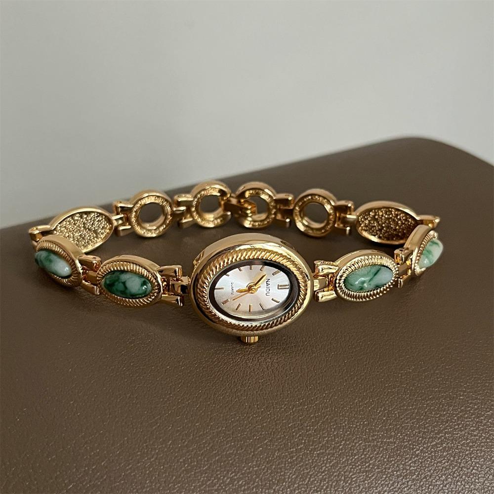 Oval Wristwatch Colored Gemstones Quartz Watch Vintage Ladies Watch