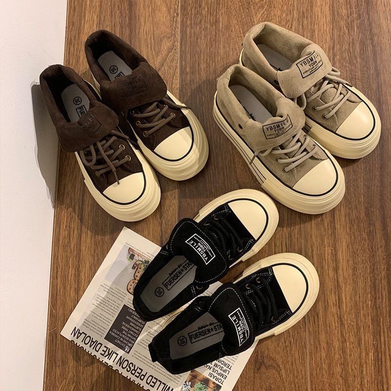 Maillard high-top board shoes for women wear autumn new niche versatile big-headed muffin retro canvas shoes