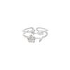 Silver Rose Flower Double Open Ring Women's Cold Wind Design Index Finger Ring Retro Jewelry