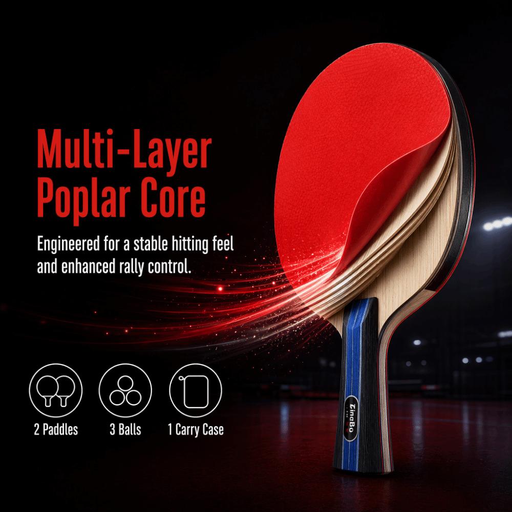 6PCS Black Red Table Tennis Paddle Set Dual Rackets Table Tennis Rackets Indoor Outdoor