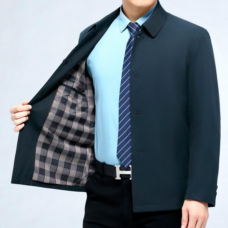 Dad's Clothing Men's Jacket Spring and Autumn Loose Lapel Middle-aged and Elderly Dad's Clothing Button Mulberry Silk Casual Jacket