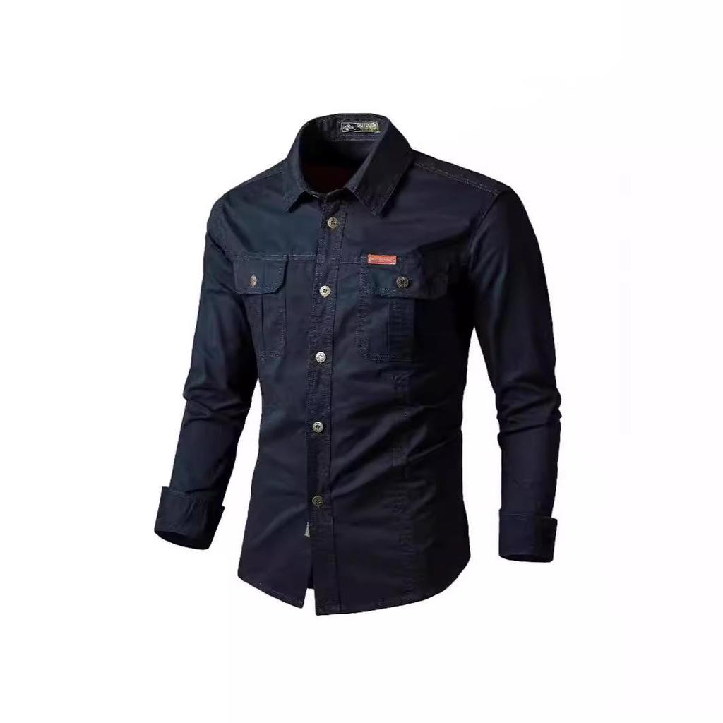 Herren Baumwoll-Arbeitshemd mit langen Ärmeln, bügelfrei - Lockere Passform, lässiges Oberteil für draußen