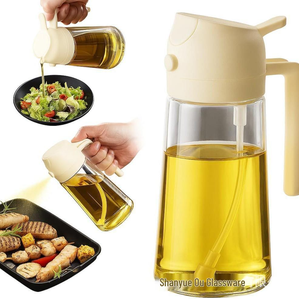 470ml Dual-Use Olive Oil Dispenser - Large Capacity Glass Bottle for Pouring & Spraying